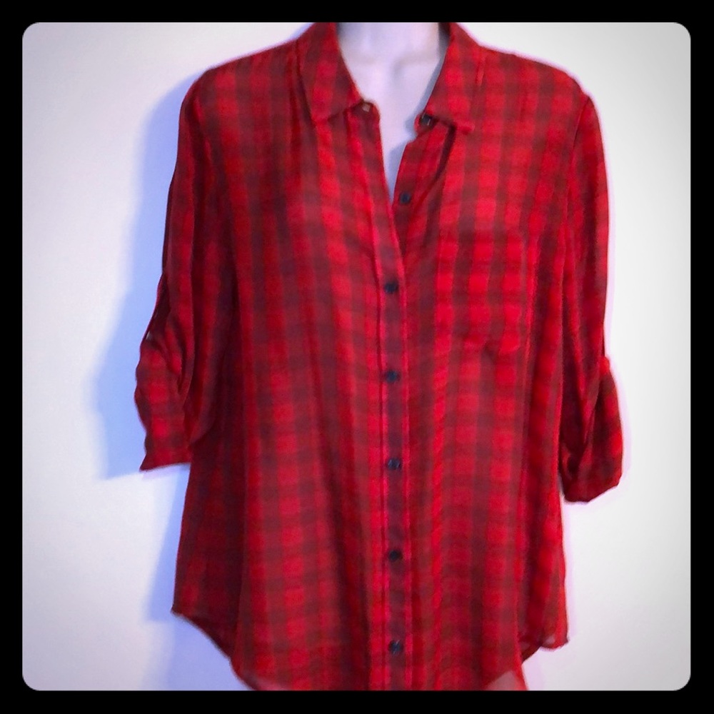 Semi-Sheer silk blend plaid shirt
